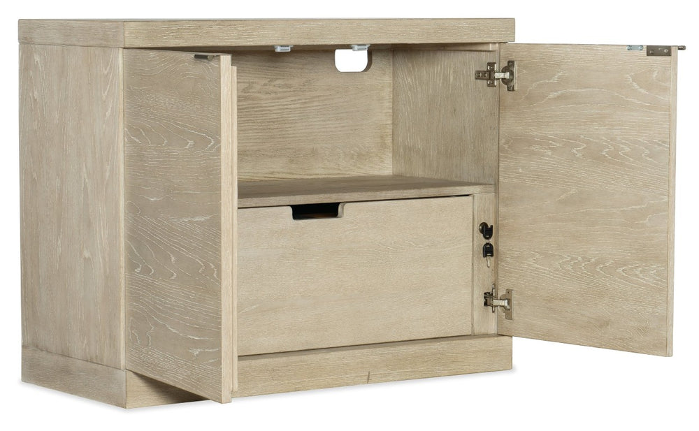 Hooker Furniture Cascade File Cabinet With Terrain Oak Veneer, Champagne Tab Pulls, Locking File Drawer & Soft-Close Doors 6120-10416-80