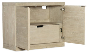 Hooker Furniture Cascade File Cabinet With Terrain Oak Veneer, Champagne Tab Pulls, Locking File Drawer & Soft-Close Doors 6120-10416-80