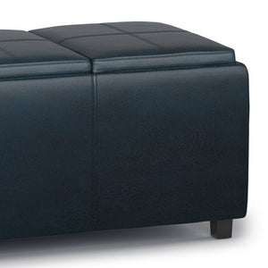 English Elm Avalon Storage Ottoman - Distressed Dark Blue Faux Leather With Hidden Storage & Serving Trays B136P158255