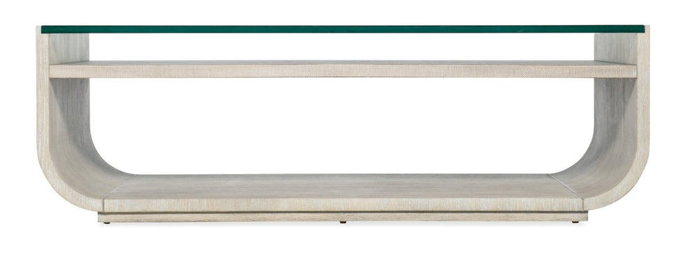 Hooker Furniture Modern Mood Rectangle Cocktail Table With Tempered Glass Top, Raffia Shelf & Diamond Oak Finish Light Brown 6850-80410-80