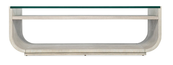 Hooker Furniture Modern Mood Rectangle Cocktail Table With Tempered Glass Top, Raffia Shelf & Diamond Oak Finish Light Brown 6850-80410-80