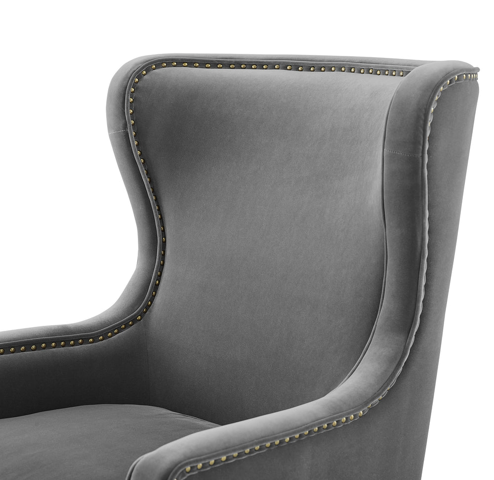 English Elm Steve Silver - Rosco Velvet Wingback Chair Charcoal – Solid Oak Legs, Brass Nailhead Trim, Modern Curves, 37.8"L B081P156939