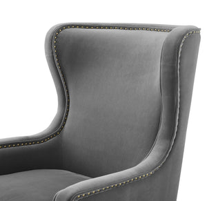 English Elm Steve Silver - Rosco Velvet Wingback Chair Charcoal – Solid Oak Legs, Brass Nailhead Trim, Modern Curves, 37.8"L B081P156939