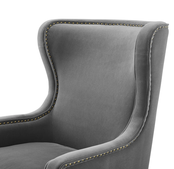 English Elm Steve Silver - Rosco Velvet Wingback Chair Charcoal – Solid Oak Legs, Brass Nailhead Trim, Modern Curves, 37.8"L B081P156939