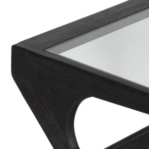 Porter Designs Porter Canberra End Table - Contemporary Black Sandblasted Mango Wood With Elegant Glass Top Display Black Wood 05-108-07-9487