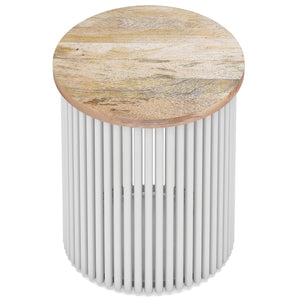English Elm Demy Accent Table with Sustainable Mango Wood Top and Slatted Metal Base — Compact, Durable Style Light Brown B136P158993