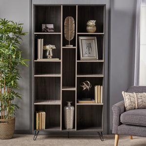 English Elm Christopher Knight Home® - MULTI Function Cabinet Grey Particleboard Tall Bookshelf with Iron Legs, Slim 40.25"W x 77"H 61169.00