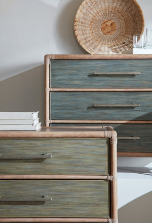 Hooker Furniture Retreat Rattan Chest With Three Self-Closing Drawers, Two-Tone Dune & Seagrass Finish, Coastal Style Greens 6950-90017-35