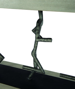 Bernhardt Bernhardt Theo Console Table With Wire‑Brushed Oak Top, Sculptural Cast Iron Figures, Cerused Greige Finish (64") 379910