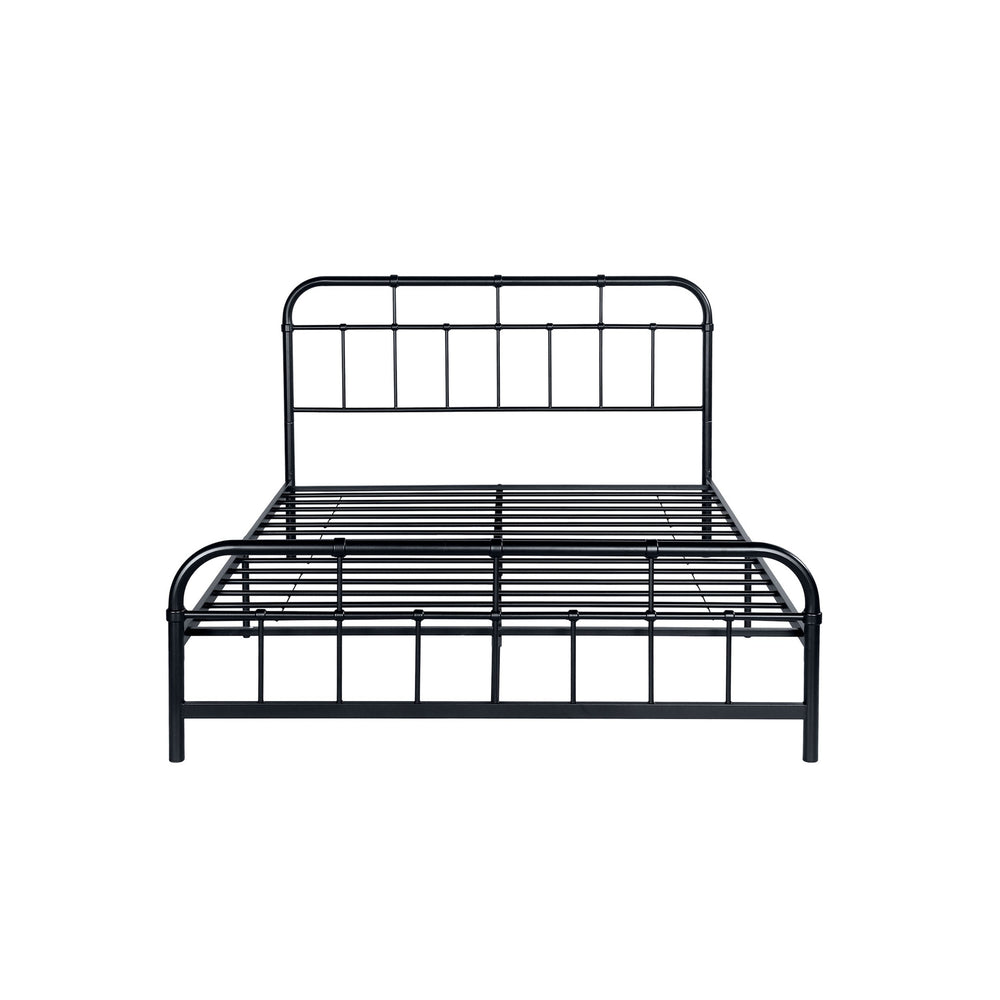 English Elm Queen Iron Platform Bed Pipe Style Frame No Box Spring Needed Industrial Loft Bedroom Black 64072.00FBLK-Q
