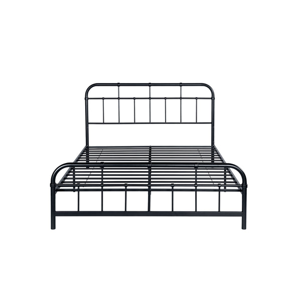 English Elm Queen Iron Platform Bed Pipe Style Frame No Box Spring Needed Industrial Loft Bedroom Black 64072.00FBLK-Q