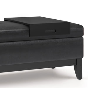 English Elm Oregon Storage Ottoman Bench with Tray and Lift-Top Storage, Satin Cream Faux Leather Accent Seat Black B136P159070