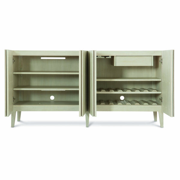 Bernhardt Bernhardt East Hampton Cerused Linen Entertainment Console With Wine Storage, Ventilation, Modern Flair 395860