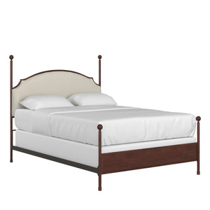 Homelegance By Top-Line Finola Cream Curved Top Cherry Brown Metal Poster Bed Black Linen