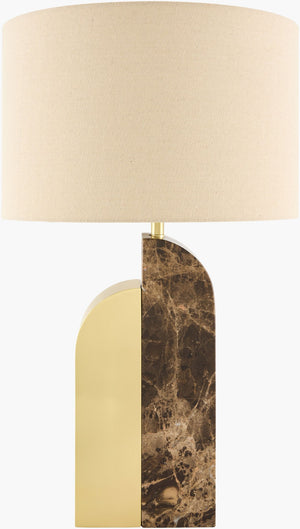 Surya Yuruga Arts and Crafts Marble Iron Base Table Lamp with Warm Linen Shade YRG-002