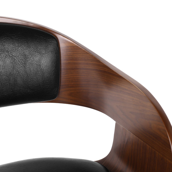English Elm Christopher Knight Home® - BAR STOOL Mid-Century Modern Faux Leather Swivel with Walnut Veneer Frame and Chrome Footrest Black 67494.00PUMDNT