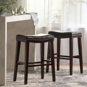English Elm Saddle Contoured Pu Leather Counter Stool with Solid Rubberwood Frame for Kitchen Dining 62469.00PU