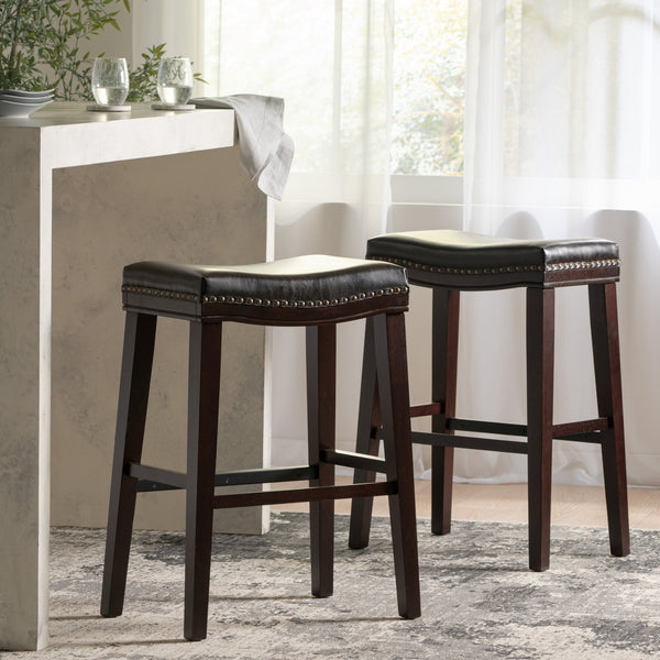 English Elm Saddle Contoured Pu Leather Counter Stool with Solid Rubberwood Frame for Kitchen Dining 62469.00PU