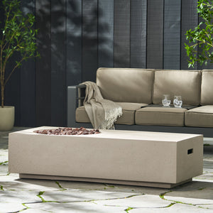 English Elm Rectangle Mgo Outdoor Fire Pit Table 50000 Btu Concrete Finish Modern Lounge 74003.00LGRY-50K