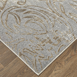 Feizy Rugs Celene Vintage-inspired Medallion Scroll Rug In Warm Neutral Palette - Timeless Elegance For Your Home Silver,Tan,Gray Viscose,Polyester Cel39l1fbgegryh00