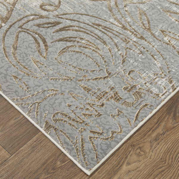 Feizy Rugs Celene Vintage-inspired Medallion Scroll Rug In Warm Neutral Palette - Timeless Elegance For Your Home Silver,Tan,Gray Viscose,Polyester Cel39l1fbgegryh00