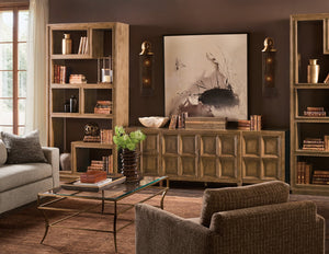 Hooker Furniture Melange Nikos Oak Breakfront Credenza with Bronze Hardware and Wire Management 628-85754-82