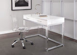 Steve Silver Modern White Desk Set with Chrome Base, Acrylic Legs, and Swivel Chair - Contemporary Styling, 2 Drawers - 24