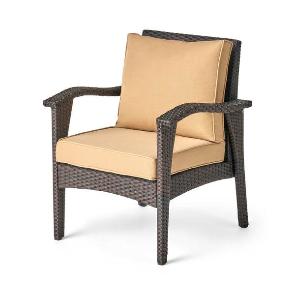 English Elm Christopher Knight Home® - HONOLULU Woven Rattan Club Chair Set — Durable PE Rattan & Iron Frame, Waterproof Fabric, Cozy Seating Brown+Tan 52918.00BRNMP2
