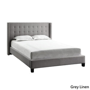 Homelegance By Top-Line Magnolia Nailhead Wingback Tufted Upholstered Bed Grey Linen