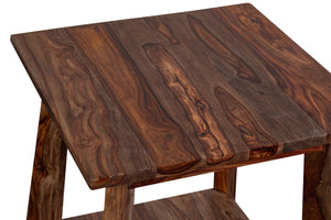 Porter Designs Kalispell Solid Sheesham Wood End Table – Handcrafted Elegance With Unique Grain Brown Wood 05-196-07-2439