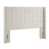 Homelegance By Top-Line Magnolia Nailhead Wingback Button Tufted Headboard White Linen
