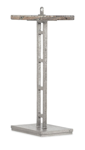 Hooker Furniture Chapman Honed Silver Travertine Drink Table With Hand-Hammered Forged Pewter Base, Compact Elegance 6033-50001-00