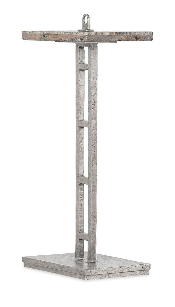 Hooker Furniture Chapman Honed Silver Travertine Drink Table With Hand-Hammered Forged Pewter Base, Compact Elegance 6033-50001-00