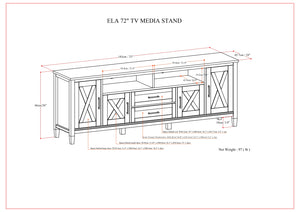 English Elm Ela 72" TV Media Stand Smoky Brown – Solid Wood, Extra-Wide for Up to 80" TVs, X-Shaker Doors, Cord Management B136P158606