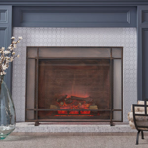 English Elm Christopher Knight Home® - FIRE Screen Black & Gold Iron Fireplace Guard — Decorative Mesh Safety Shield 42.75x33.25x3 in 65183.00BBGLD