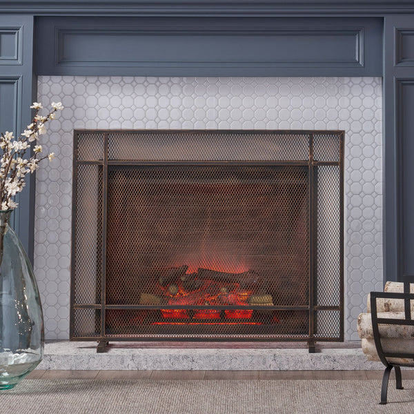 English Elm Christopher Knight Home® - FIRE Screen Black & Gold Iron Fireplace Guard — Decorative Mesh Safety Shield 42.75x33.25x3 in 65183.00BBGLD