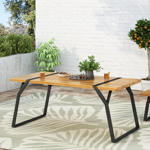 English Elm Christopher Knight Home® - ZORA Acacia Wood Dining Table with Iron Frame, Industrial Teak Finish, 70.75" Long Patio Centerpiece 72265.00BLK