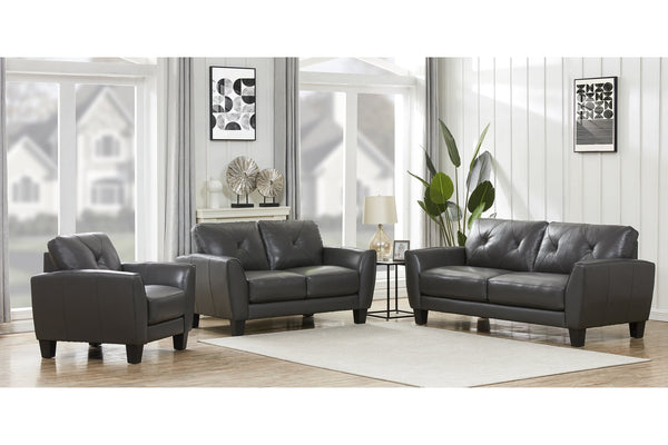 Porter Designs Porter Trento Charcoal Gray Top Grain Leather Sofa With Tufted Back & Flared Arms For Comfort Gray Leather 02-189-01-4098