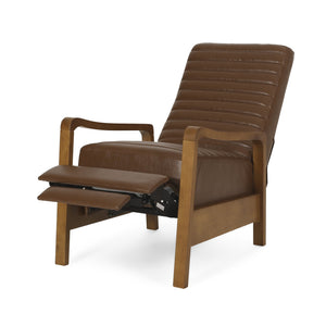 English Elm Christopher Knight Home® - Faux Leather Wood Hand Manual Club Recliner Light Brown PU Push-Back Channel Stitching Rubberwood Frame 71261.00PUCOGN