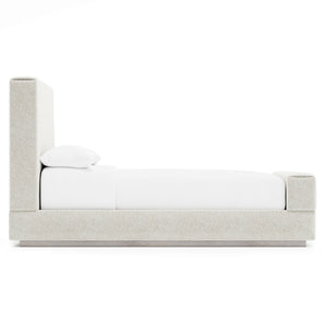 Bernhardt Bernhardt Tempo Panel Bed King — Modern Upholstered Headboard With Pleated Fold, Wire-Brushed Oak Base K2138