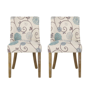 English Elm Fabric Dining Chairs with Nailhead Trim Plush Seat Rubberwood Legs Set of 2 72610.00WHTBLU