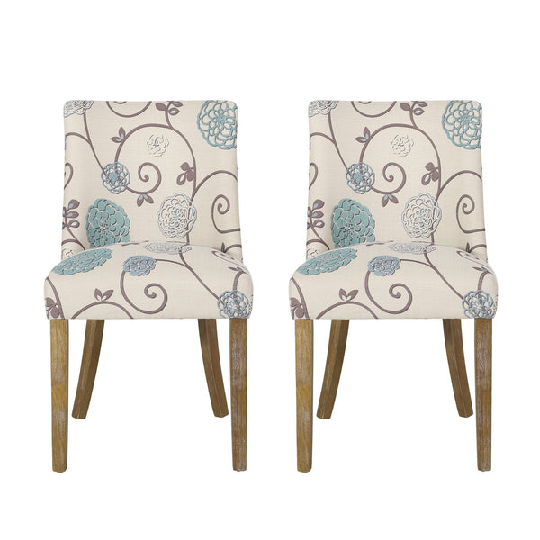 English Elm Fabric Dining Chairs with Nailhead Trim Plush Seat Rubberwood Legs Set of 2 72610.00WHTBLU
