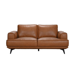 Porter Designs Porter Pirelli Midcentury Modern Loveseat In Cognac Tan Full-grain Leather With Honey Finish Legs Brown Leather 02-204-02-0330