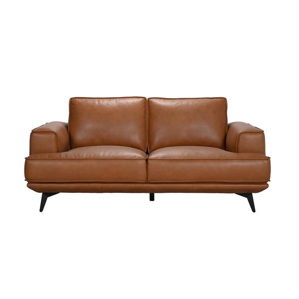 Porter Designs Porter Pirelli Midcentury Modern Loveseat In Cognac Tan Full-grain Leather With Honey Finish Legs Brown Leather 02-204-02-0330