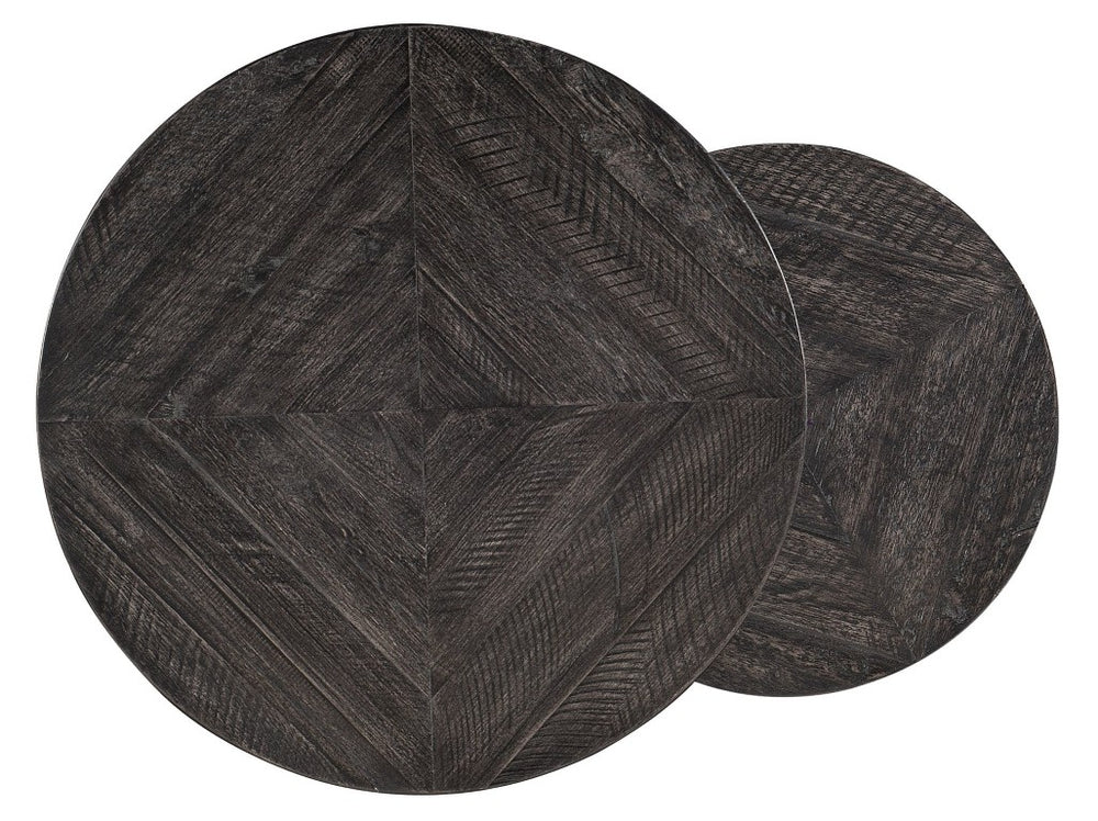 Hooker Furniture St. Armand Nesting Tables Set – Solid Acacia Round Tops, Distressed Black Finish & Brushed Pewter Bases 5601-50001-BLK