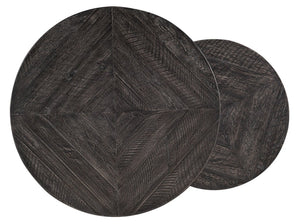 Hooker Furniture St. Armand Nesting Tables Set – Solid Acacia Round Tops, Distressed Black Finish & Brushed Pewter Bases 5601-50001-BLK