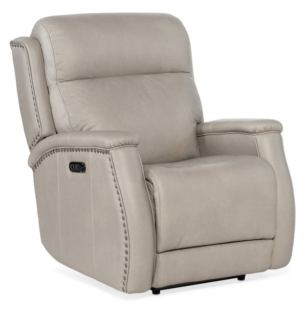 Hooker Furniture Rhea Luxury Zero-Gravity Power Recliner In Sahara Ash Leather With Usb Port, Nailhead Trim Elegance Light Gray SS703-PHZ1-091