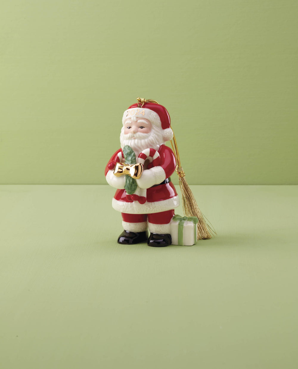 Lenox 2024 Santa With Pickle & Candy Cane Ornament Red, IVORY PORCELAIN 895770