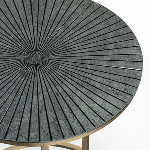 English Elm Drake Handcrafted 2-Pc Nesting Tables in Antique Nickel & Copper Finish — Etched Tops, Solid Metal Elegance B136P158590