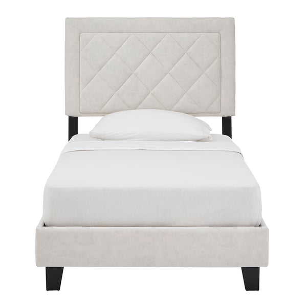 Homelegance By Top-Line Terrell Black Finish Frame with Velvet Fabric Platform Twin Bed Cream Velvet